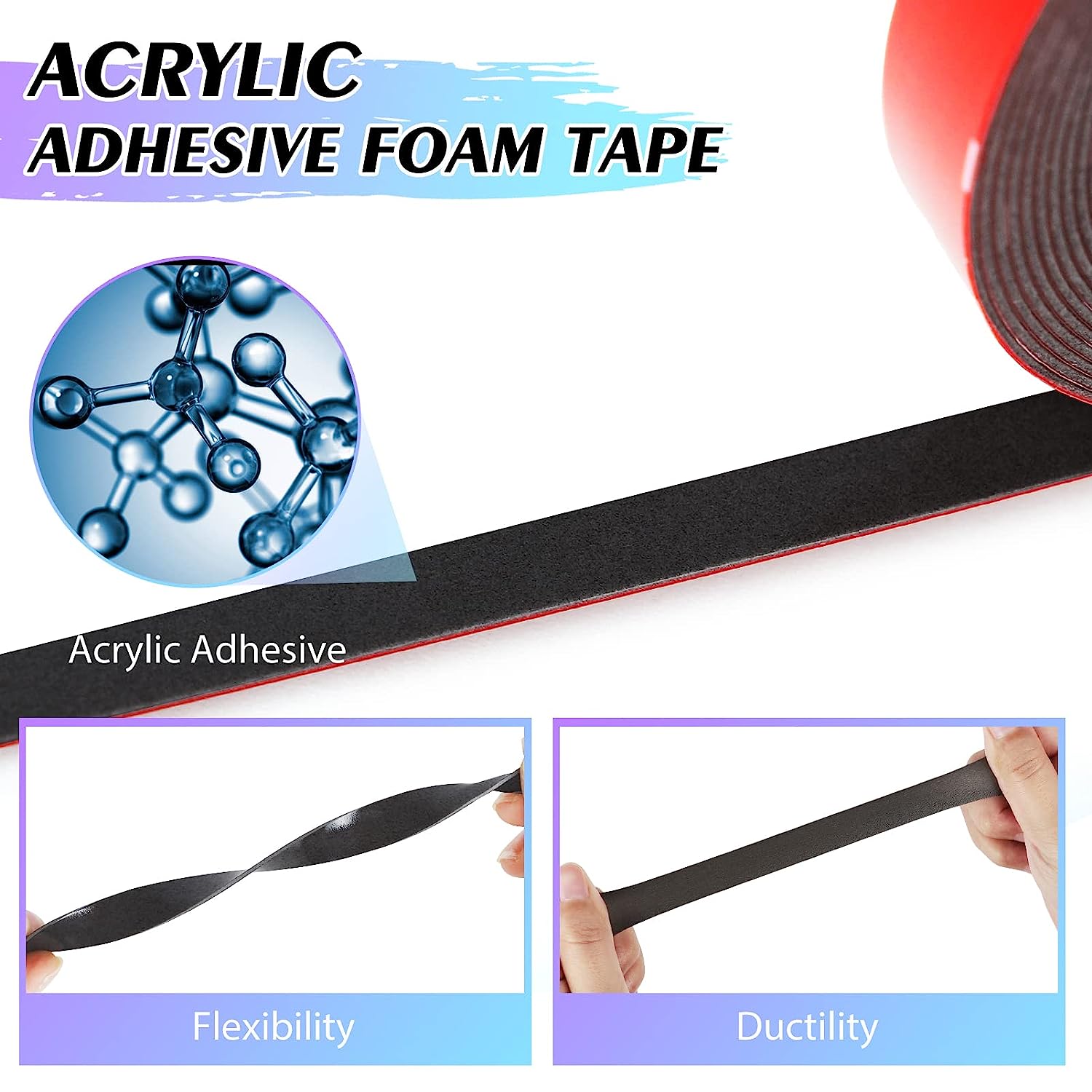 Double Sided Tape, Heavy Duty Mounting Tape, 33FT x 0.4IN Adhesive Foam Tape 3M Quality for Home Office Car Automotive Decor - Image 2